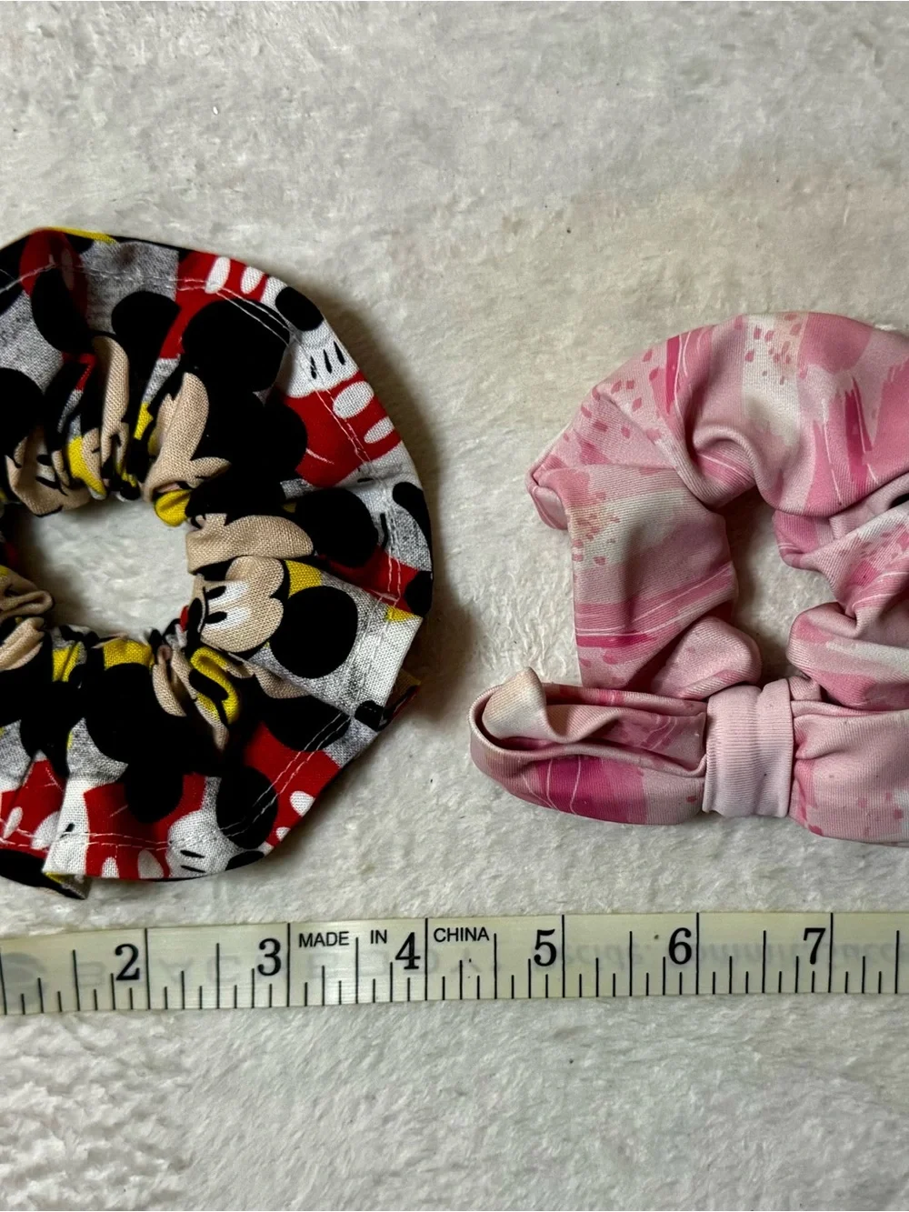 Kids Pink Bow Minnie Mouse Scrunchie and Black-Red Mickie Mouse Hair Tie